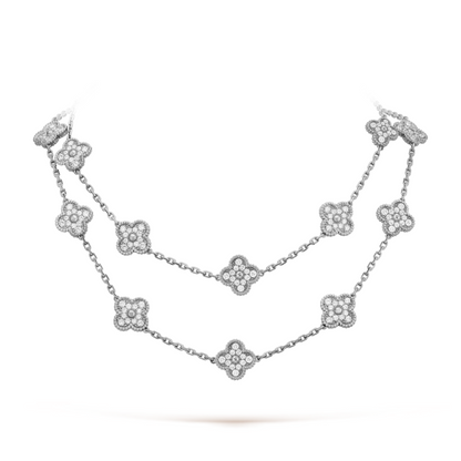 FLORAL CLOVER NECKLACE 20 MOTIFS - ZIRCONIA/SILVER