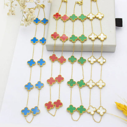 FLORAL CLOVER NECKLACE 10 MOTIFS - BLUE